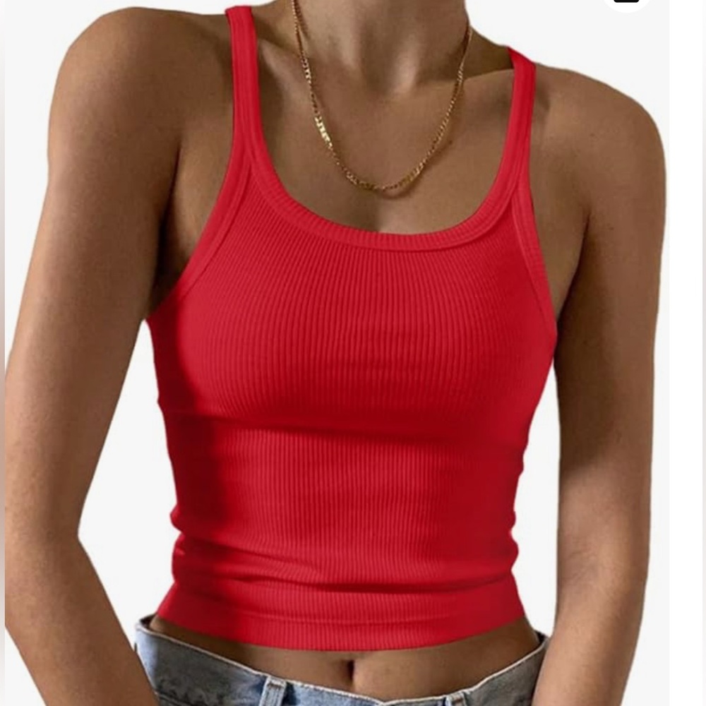 Artfish Red Scoop Neck Ribbed Tank